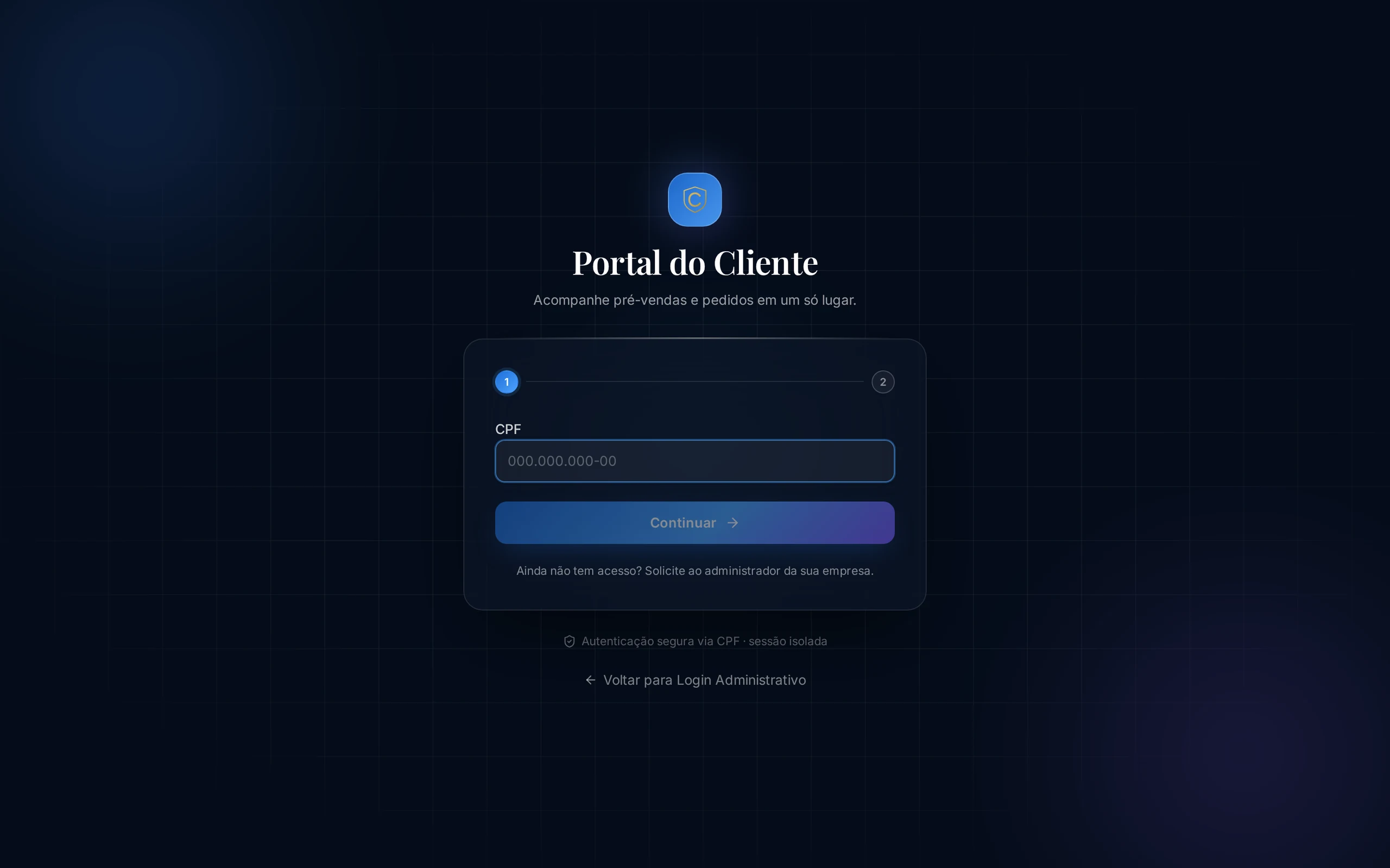Portal do cliente CATALOGAR com itens em pré-venda